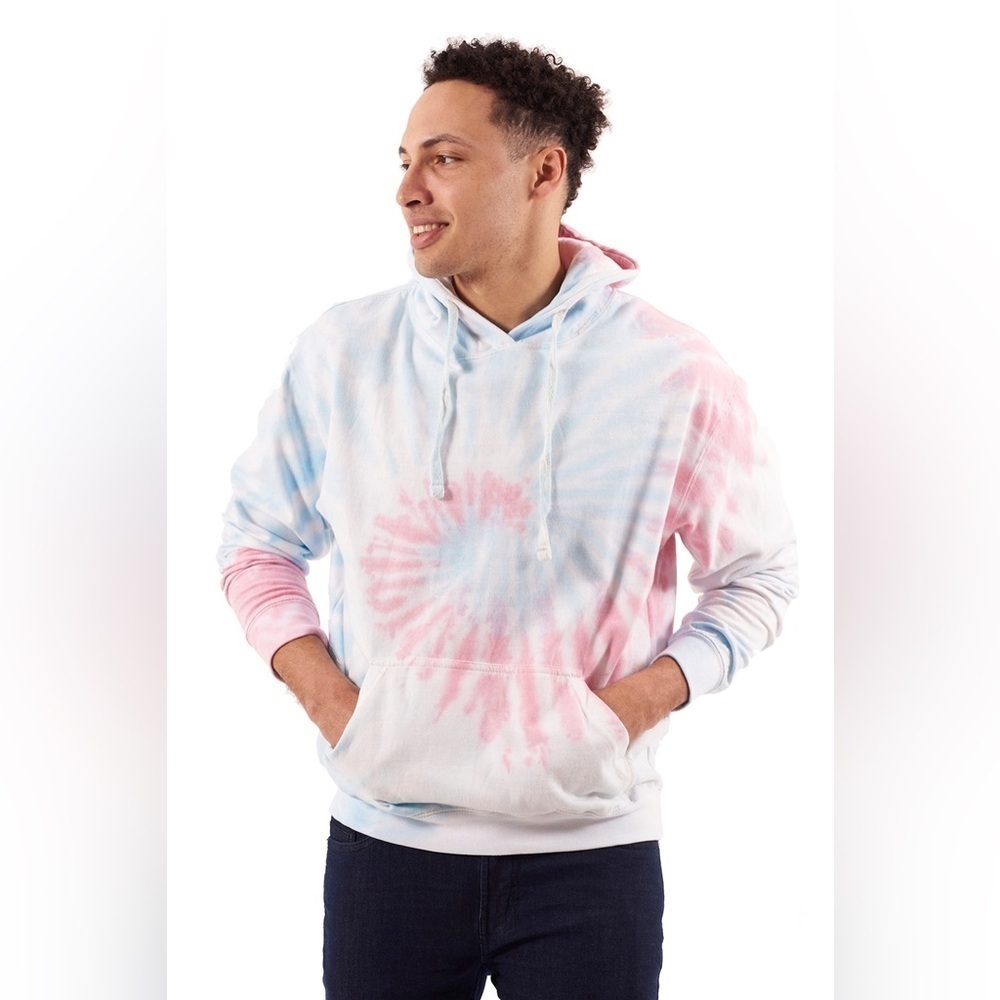 Brisco Brands Blue Pink White Spiral Tie Dyed Fleece Lined Hoodie In Size L